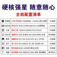 【銳龍R5-5500 游戲主機】AMD銳龍R5-5500/B450/16G/512G/RX 6500XT 4G 游戲辦公主機