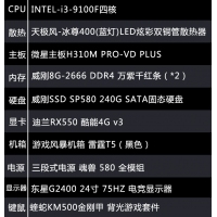 【i3-9100F整機(jī)】酷睿i3-9100F/16G內(nèi)存/240G固態(tài)/東星G2400無(wú)邊框電競(jìng)24寸顯示器