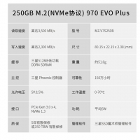三星 250GB M.2接口(NVMe協(xié)議) 970 EVO Plus（MZ-V7S250B）臺(tái)式機(jī) 筆記本通用固態(tài)硬盤