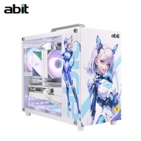 升技（abit）G88貓娘 白色 迷你時尚手提機箱 鋼化玻璃側(cè)板 皮質(zhì)提手